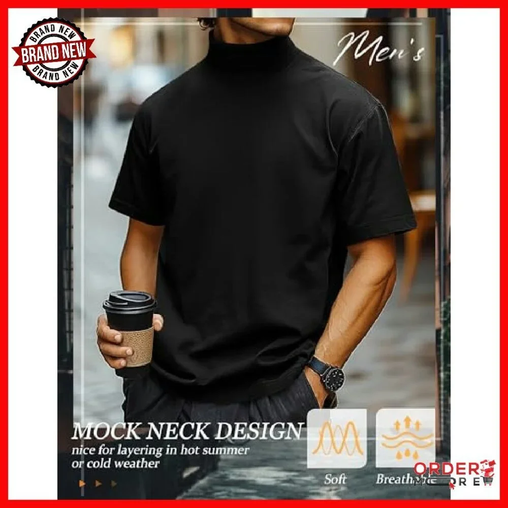Men's Big Tall Turtleneck Shirt 3 Pack Cotton Mock Neck Undershirt